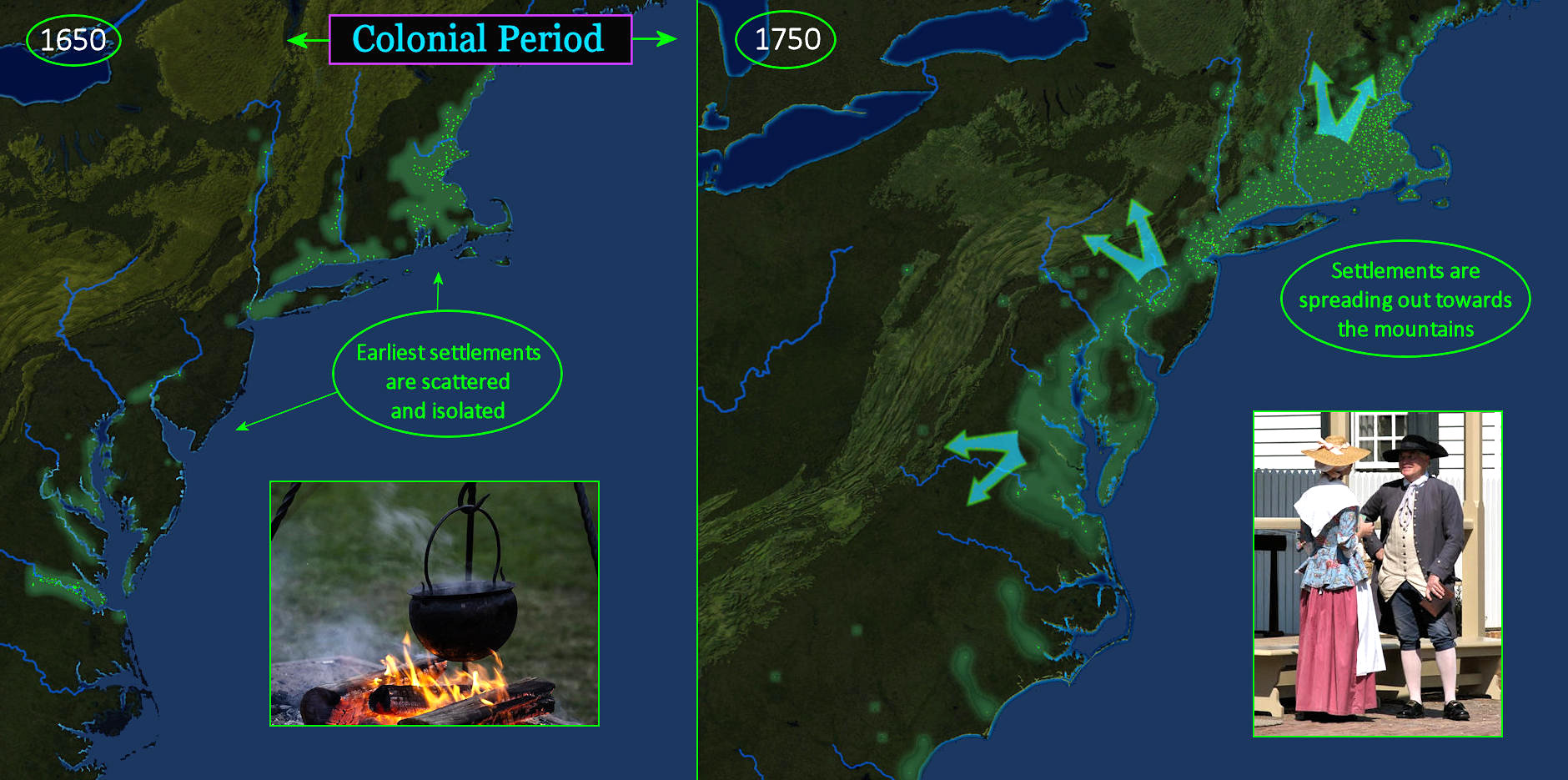 Colonial growth, 1650-1750 map